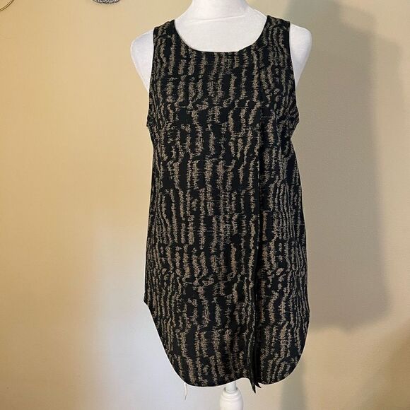 Collective Concepts Brown Black Abstract Pleated Sleeveless Blouse Small - Picture 1 of 12
